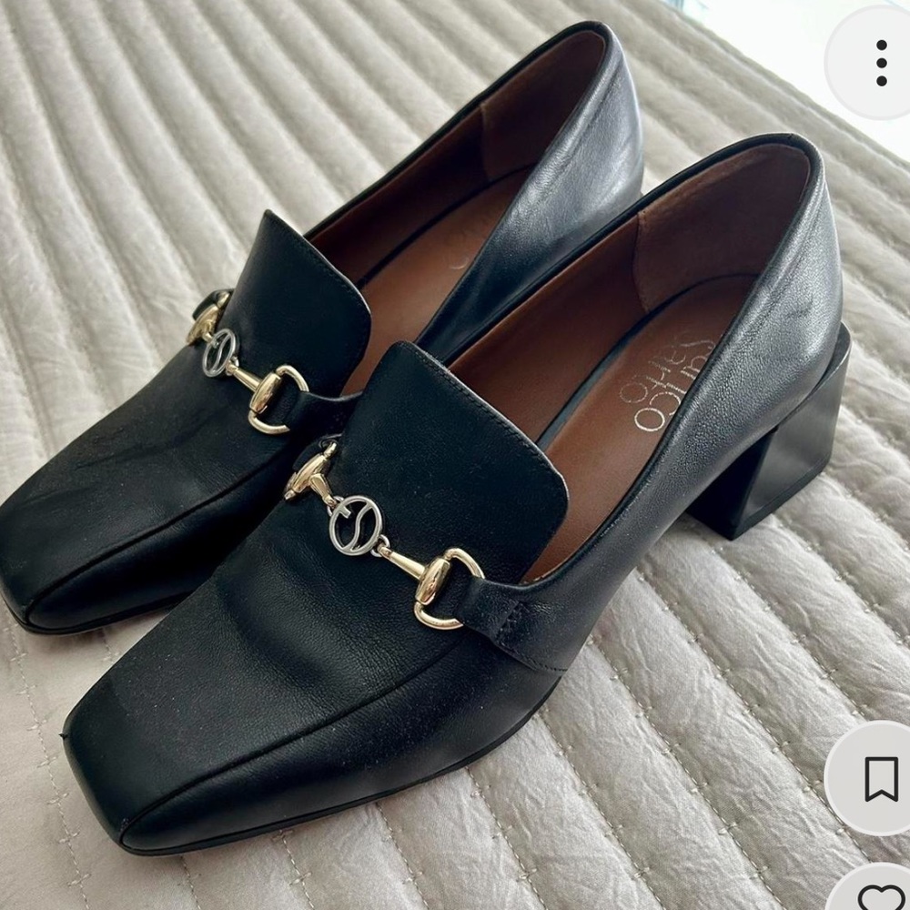 women’s black mid heeled block loafers! size 7